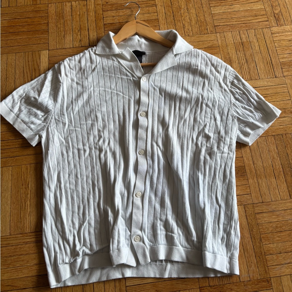 H&M White Textured Polo Shirt